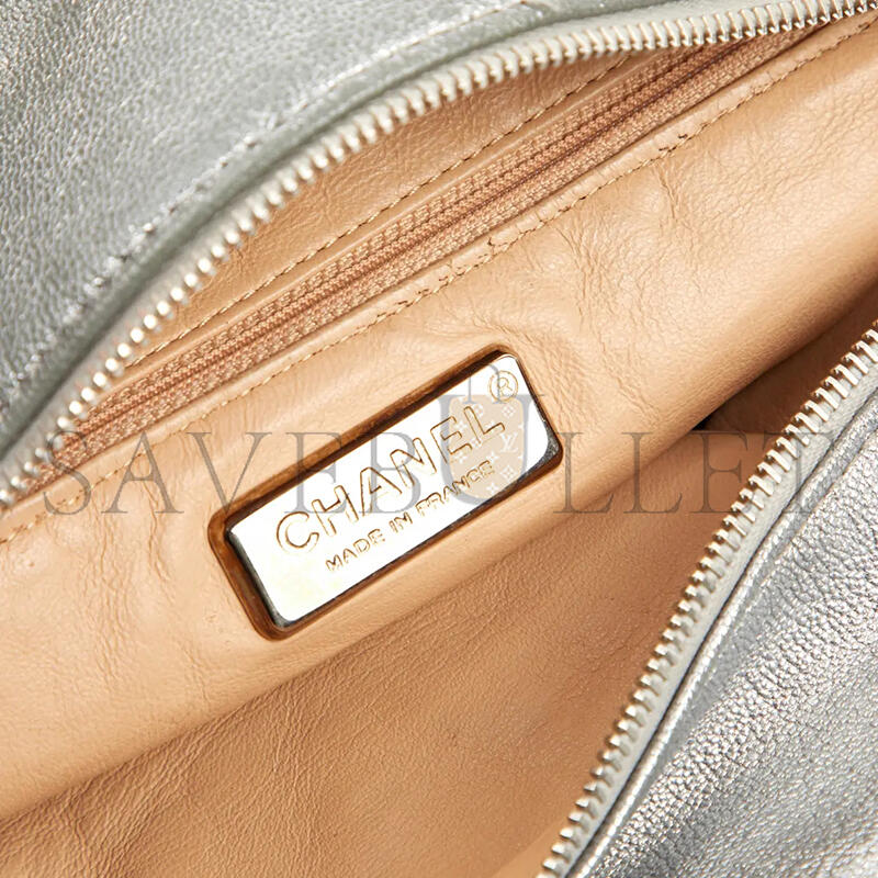 Ch**el metallic grained calfskin luxe ligne bowler bag (33*17*15cm)